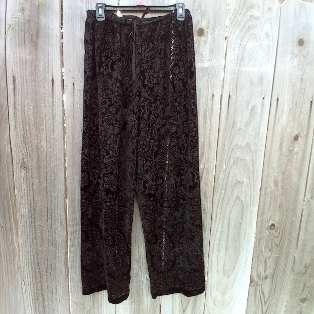 Emanuel Ungaro Cover Up Pants Sz M Womens Black Velvet Floral Print Wide Legs